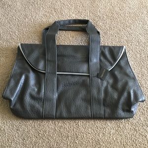 New Gray Faux Leather Fold-Over Tote Bag